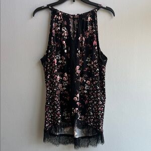 White House Black Market Black Floral Lace Top